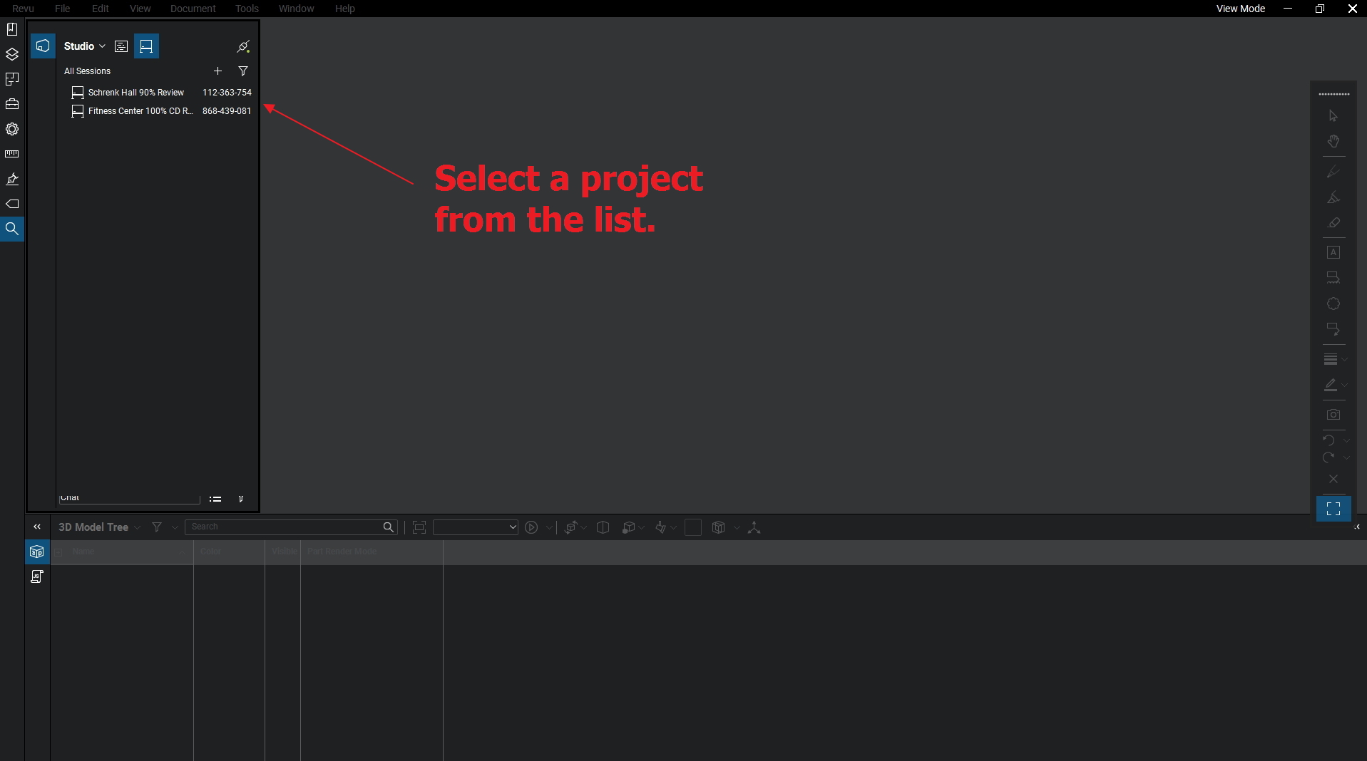 Revu Project Selection